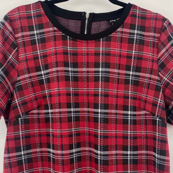 City Chic Check Love Dress Tartan Plaid Patterned Shift Mini Red Plus Womens 16W - Picture 3 of 8